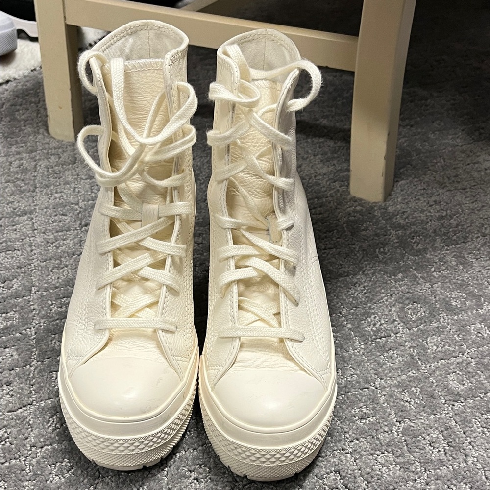 Women's Converse Cream Leather High-Top Sneakers